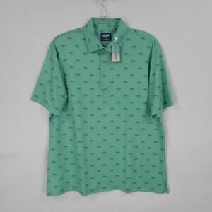 Bermuda Sands Shirt Mens Large Marine Green Polo Adler Golf UPF 50 Alligator